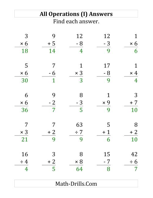The All Operations with Facts From 1 to 9 (I) Math Worksheet Page 2