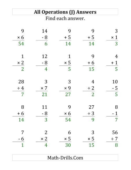 The All Operations with Facts From 1 to 9 (J) Math Worksheet Page 2