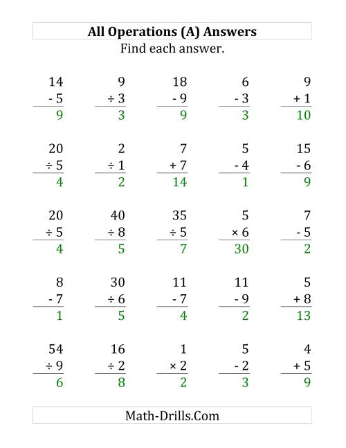 The All Operations with Facts From 1 to 9 (Large Print) Math Worksheet Page 2