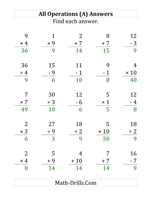 The All Operations with Facts From 1 to 10 (A) Math Worksheet Page 2
