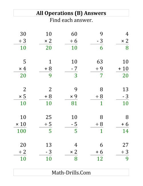 The All Operations with Facts From 1 to 10 (B) Math Worksheet Page 2