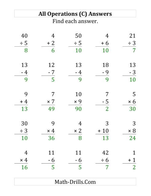 The All Operations with Facts From 1 to 10 (C) Math Worksheet Page 2
