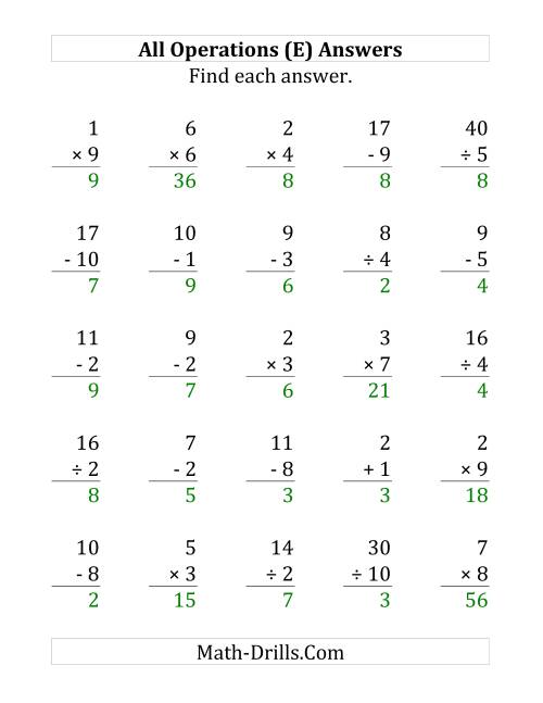 The All Operations with Facts From 1 to 10 (E) Math Worksheet Page 2