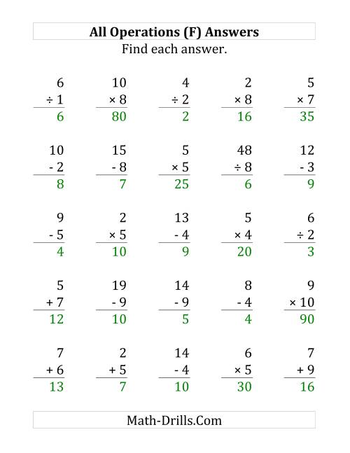 The All Operations with Facts From 1 to 10 (F) Math Worksheet Page 2