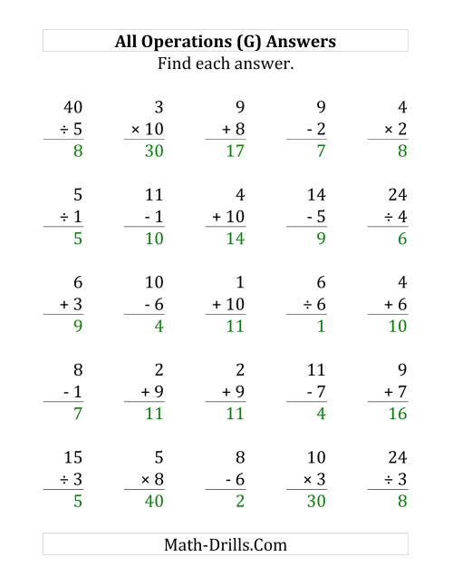 The All Operations with Facts From 1 to 10 (G) Math Worksheet Page 2