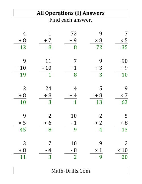 The All Operations with Facts From 1 to 10 (I) Math Worksheet Page 2