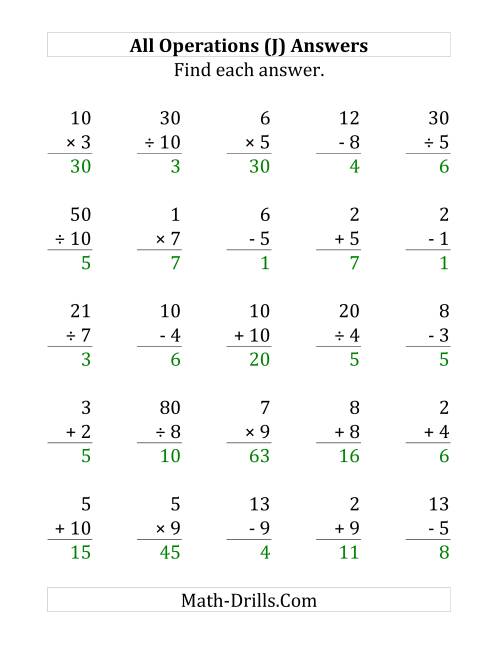 The All Operations with Facts From 1 to 10 (J) Math Worksheet Page 2