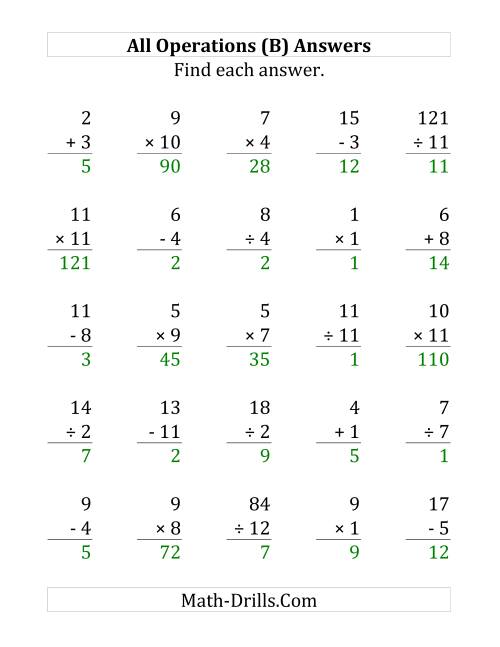 The All Operations with Facts From 1 to 12 (B) Math Worksheet Page 2
