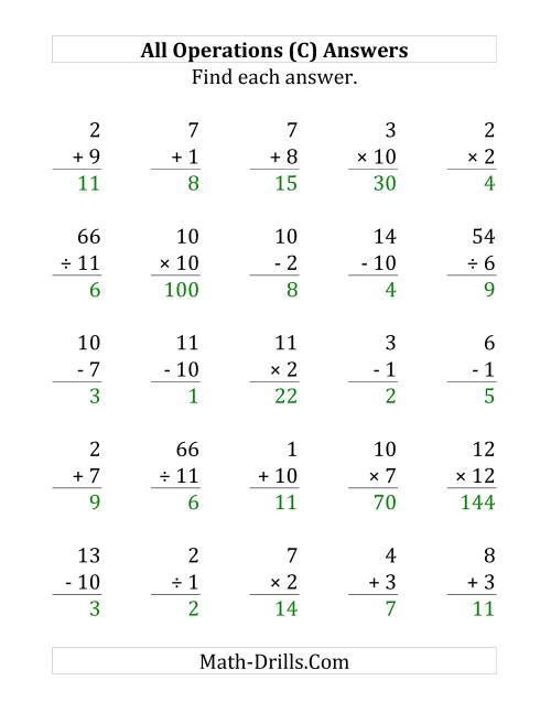 The All Operations with Facts From 1 to 12 (C) Math Worksheet Page 2