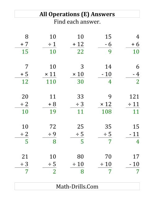 The All Operations with Facts From 1 to 12 (E) Math Worksheet Page 2