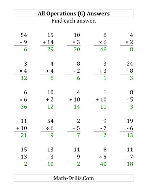 The All Operations with Facts From 1 to 15 (C) Math Worksheet Page 2