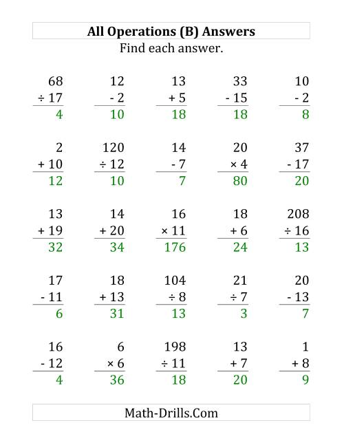 The All Operations with Facts From 1 to 20 (B) Math Worksheet Page 2