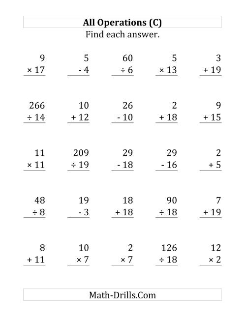 The All Operations with Facts From 1 to 20 (C) Math Worksheet