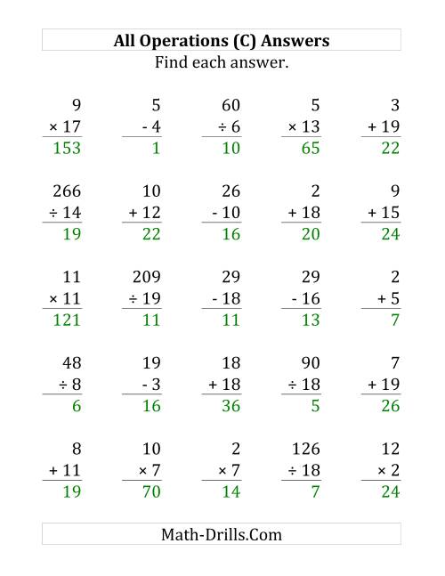 The All Operations with Facts From 1 to 20 (C) Math Worksheet Page 2