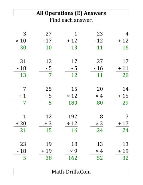 The All Operations with Facts From 1 to 20 (E) Math Worksheet Page 2