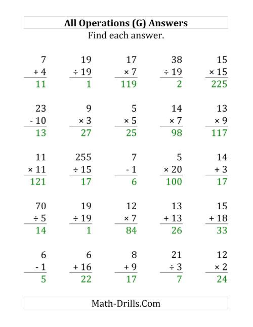 The All Operations with Facts From 1 to 20 (G) Math Worksheet Page 2