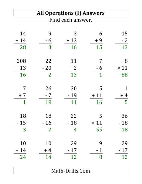 The All Operations with Facts From 1 to 20 (I) Math Worksheet Page 2