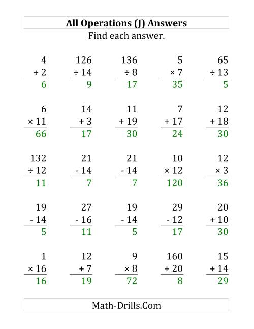 The All Operations with Facts From 1 to 20 (J) Math Worksheet Page 2