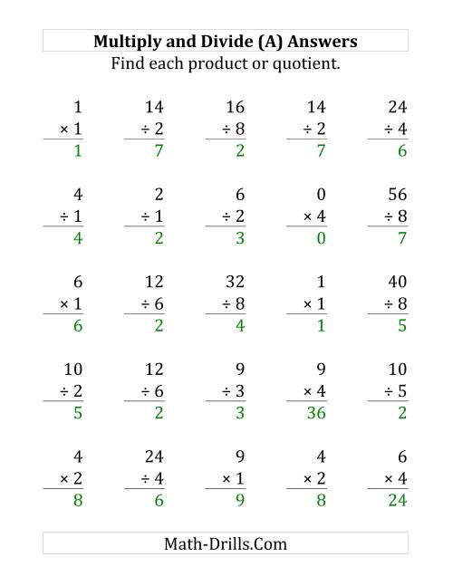 The Multiplying and Dividing with Facts From 0 to 9 (A) Math Worksheet Page 2
