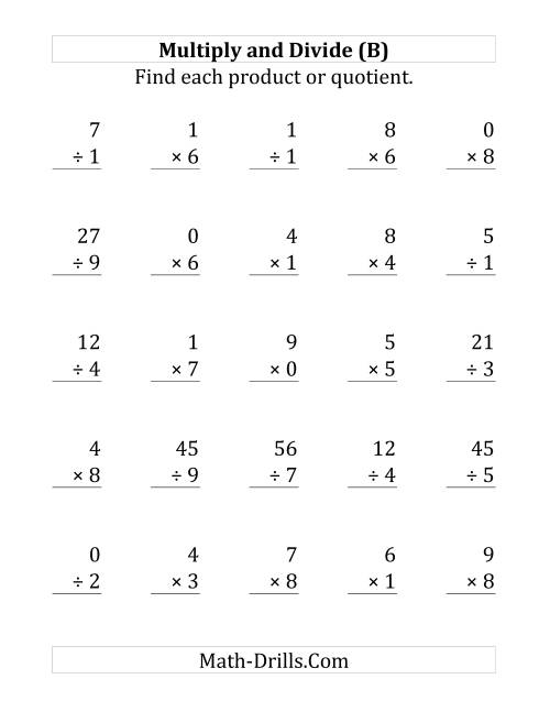 The Multiplying and Dividing with Facts From 0 to 9 (B) Math Worksheet