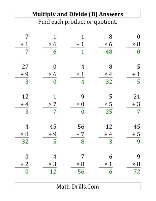 The Multiplying and Dividing with Facts From 0 to 9 (B) Math Worksheet Page 2