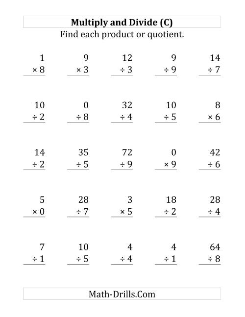 The Multiplying and Dividing with Facts From 0 to 9 (C) Math Worksheet