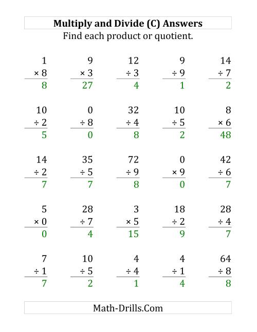 The Multiplying and Dividing with Facts From 0 to 9 (C) Math Worksheet Page 2