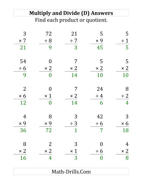The Multiplying and Dividing with Facts From 0 to 9 (D) Math Worksheet Page 2