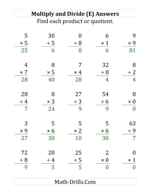 The Multiplying and Dividing with Facts From 0 to 9 (E) Math Worksheet Page 2