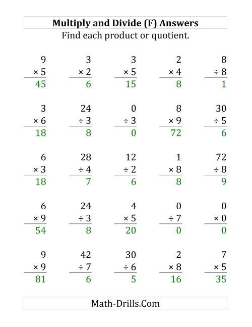 The Multiplying and Dividing with Facts From 0 to 9 (F) Math Worksheet Page 2