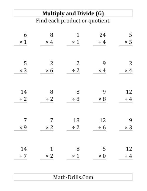 The Multiplying and Dividing with Facts From 0 to 9 (G) Math Worksheet