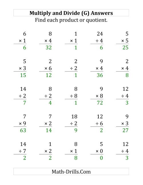 The Multiplying and Dividing with Facts From 0 to 9 (G) Math Worksheet Page 2