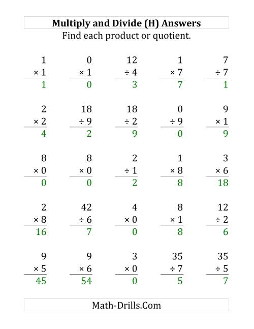 The Multiplying and Dividing with Facts From 0 to 9 (H) Math Worksheet Page 2
