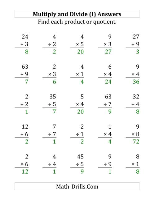 The Multiplying and Dividing with Facts From 0 to 9 (I) Math Worksheet Page 2