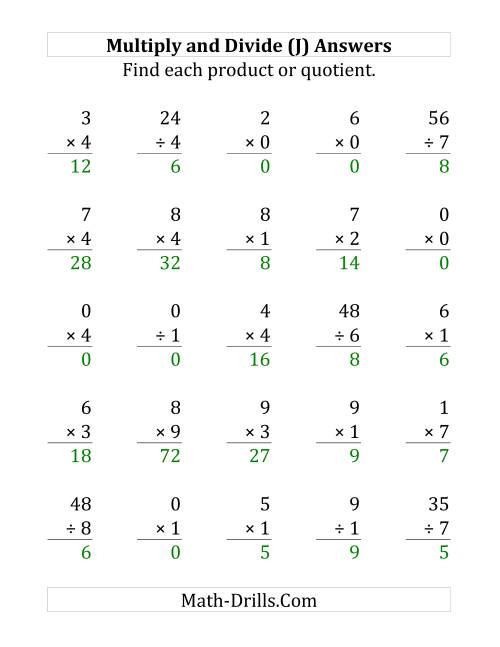 The Multiplying and Dividing with Facts From 0 to 9 (J) Math Worksheet Page 2