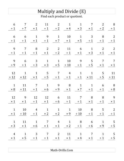 The Multiplying and Dividing by 1 (E) Math Worksheet