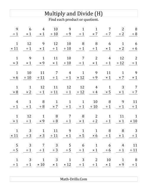 The Multiplying and Dividing by 1 (H) Math Worksheet