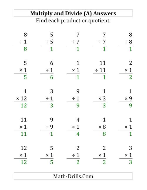 The Multiplying and Dividing by 1 (A) Math Worksheet Page 2