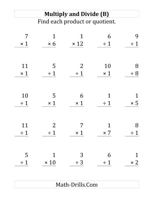 The Multiplying and Dividing by 1 (B) Math Worksheet