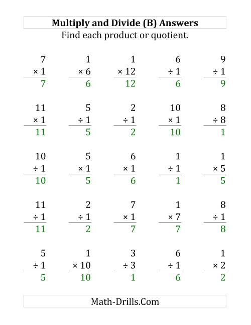 The Multiplying and Dividing by 1 (B) Math Worksheet Page 2