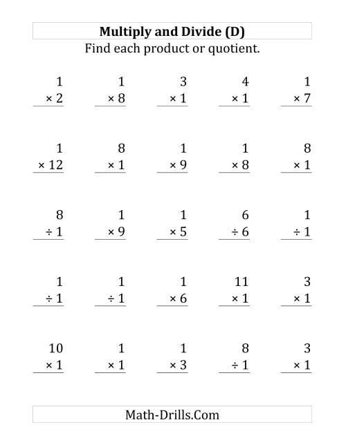 The Multiplying and Dividing by 1 (D) Math Worksheet