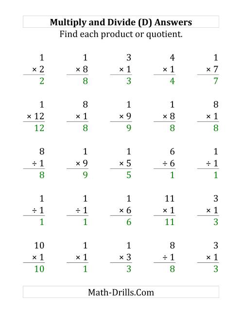The Multiplying and Dividing by 1 (D) Math Worksheet Page 2