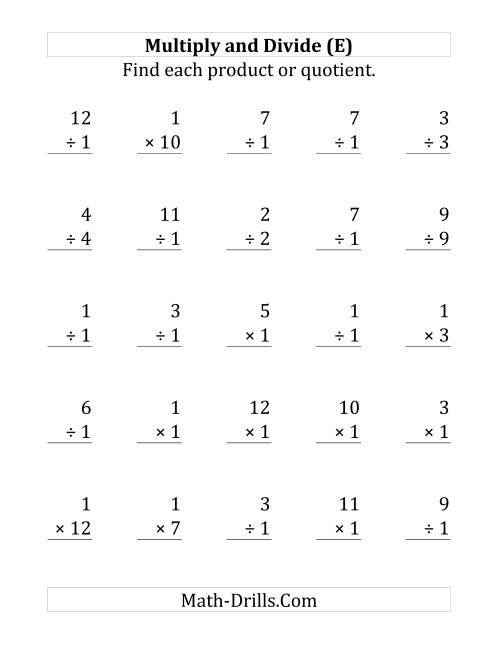 The Multiplying and Dividing by 1 (E) Math Worksheet