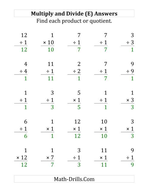 The Multiplying and Dividing by 1 (E) Math Worksheet Page 2