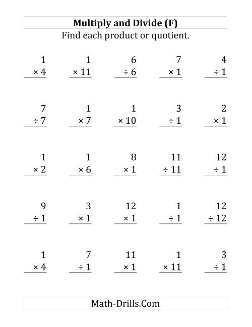 The Multiplying and Dividing by 1 (F) Math Worksheet