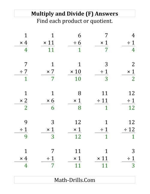 The Multiplying and Dividing by 1 (F) Math Worksheet Page 2