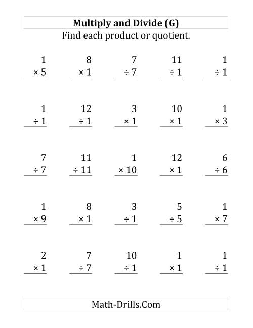 The Multiplying and Dividing by 1 (G) Math Worksheet