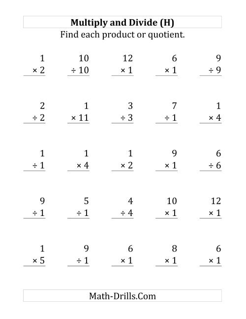 The Multiplying and Dividing by 1 (H) Math Worksheet