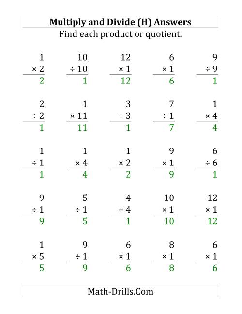The Multiplying and Dividing by 1 (H) Math Worksheet Page 2