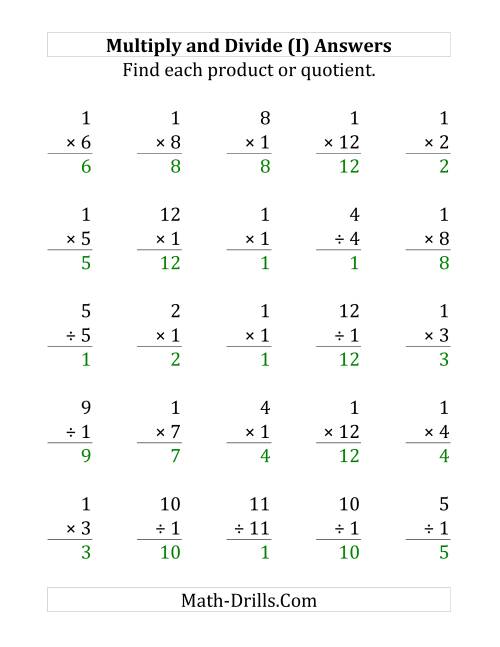 The Multiplying and Dividing by 1 (I) Math Worksheet Page 2